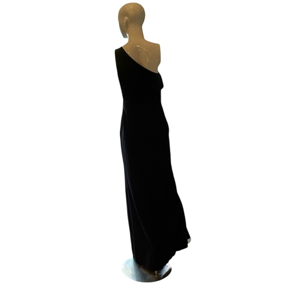 Xscape Elegant One Shoulder Ruffled Navy Scuba Maxi Dress Size 6 - Picture 7 of 11